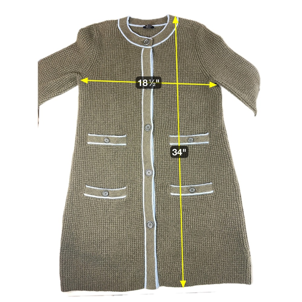 Talbots Olive Green Tipped Texture Knit Cardigan Sweater Womens Small Wool Blend - Picture 9 of 9